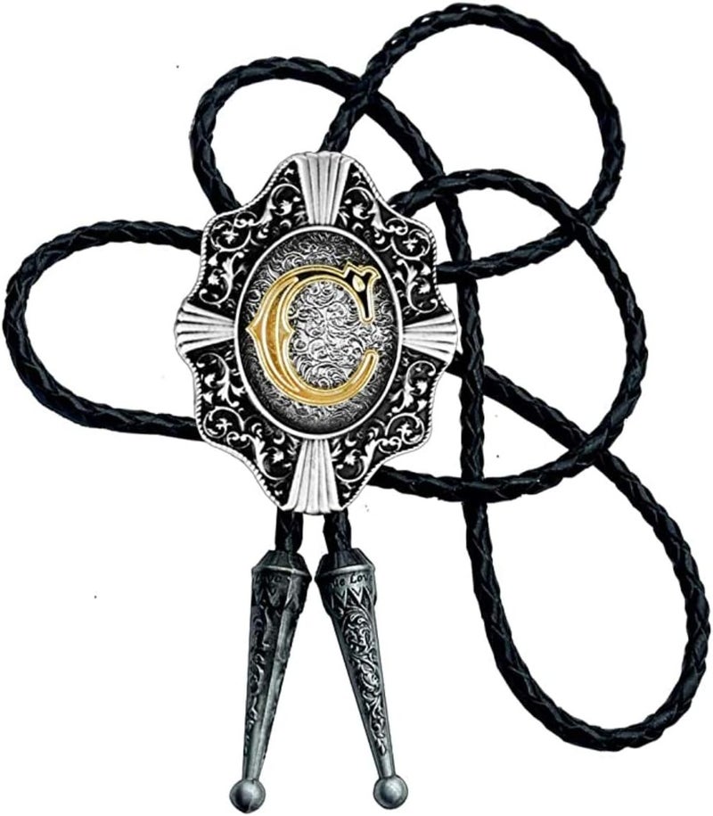 KECOL Western Letter Bolo Tie Cowboy Aalphabet A to Z Neckties Necklace for Men Women - Image 1